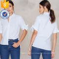 La última blusa del verano de la manga corta del algodón blanco del diseño con la fabricación del arco vende al por mayor la ropa de las mujeres de la moda (TA0036B)